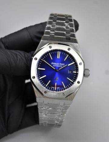 ROYAL OAK AUTO CHAIN SILVER BLUE PLAIN DAIL