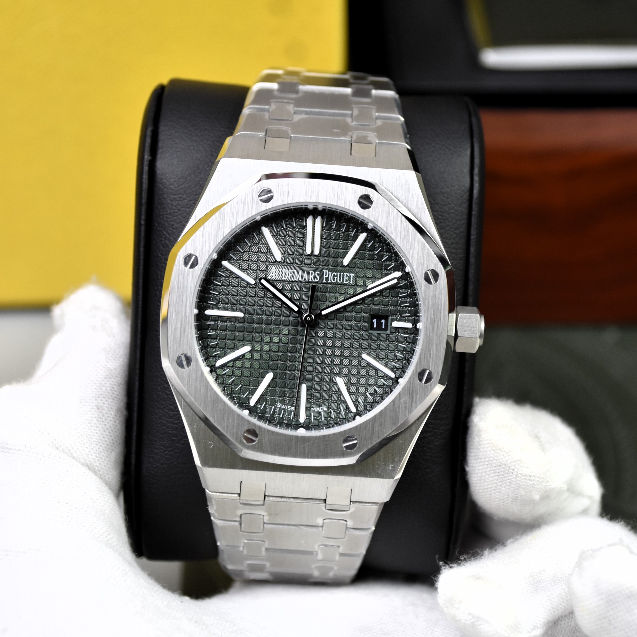 AP ROYAL OAK AUTO CHAIN SILVER GREEN DAIL