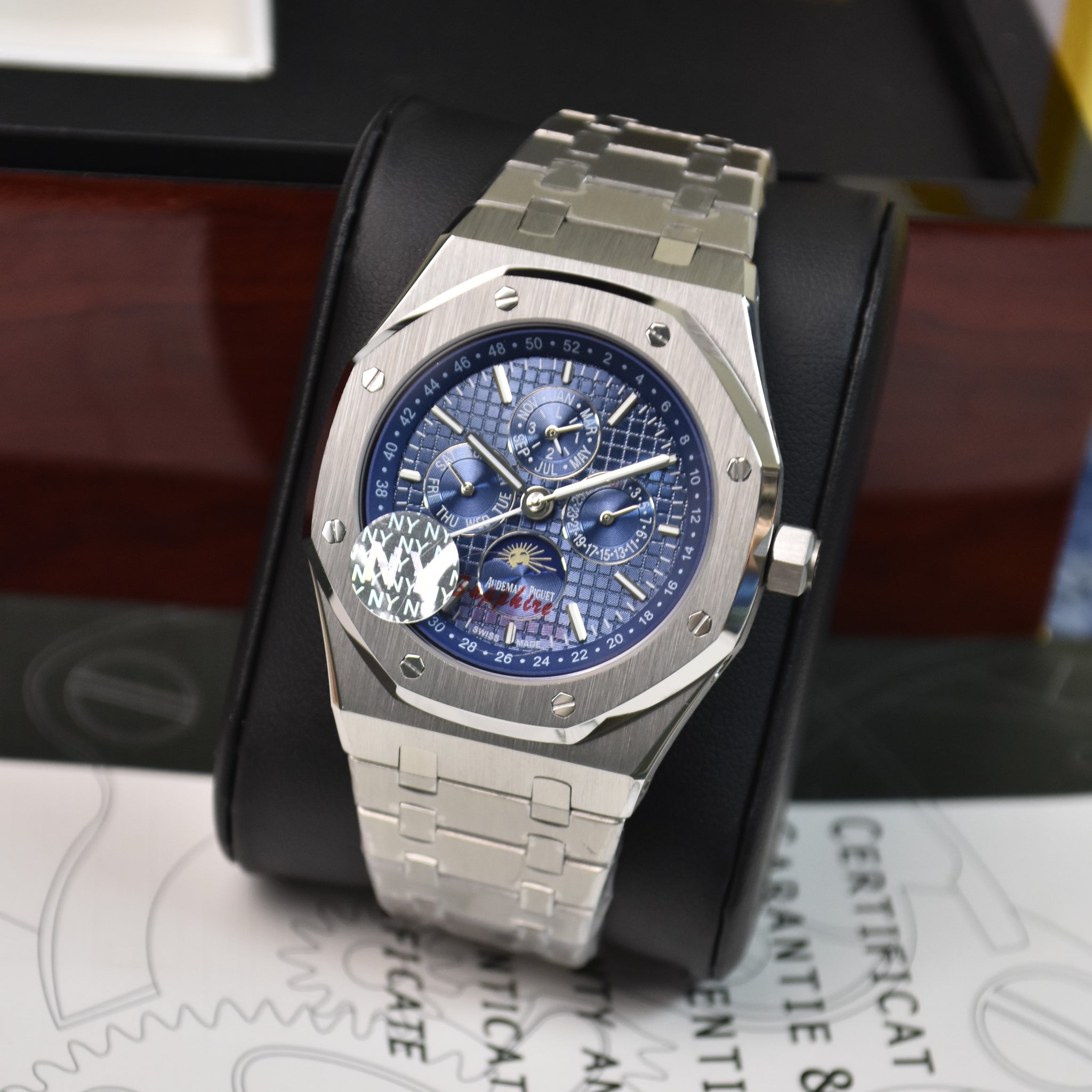 ROYAL OAK AUTO CALENDER PREPETUEL SILVER BLUE