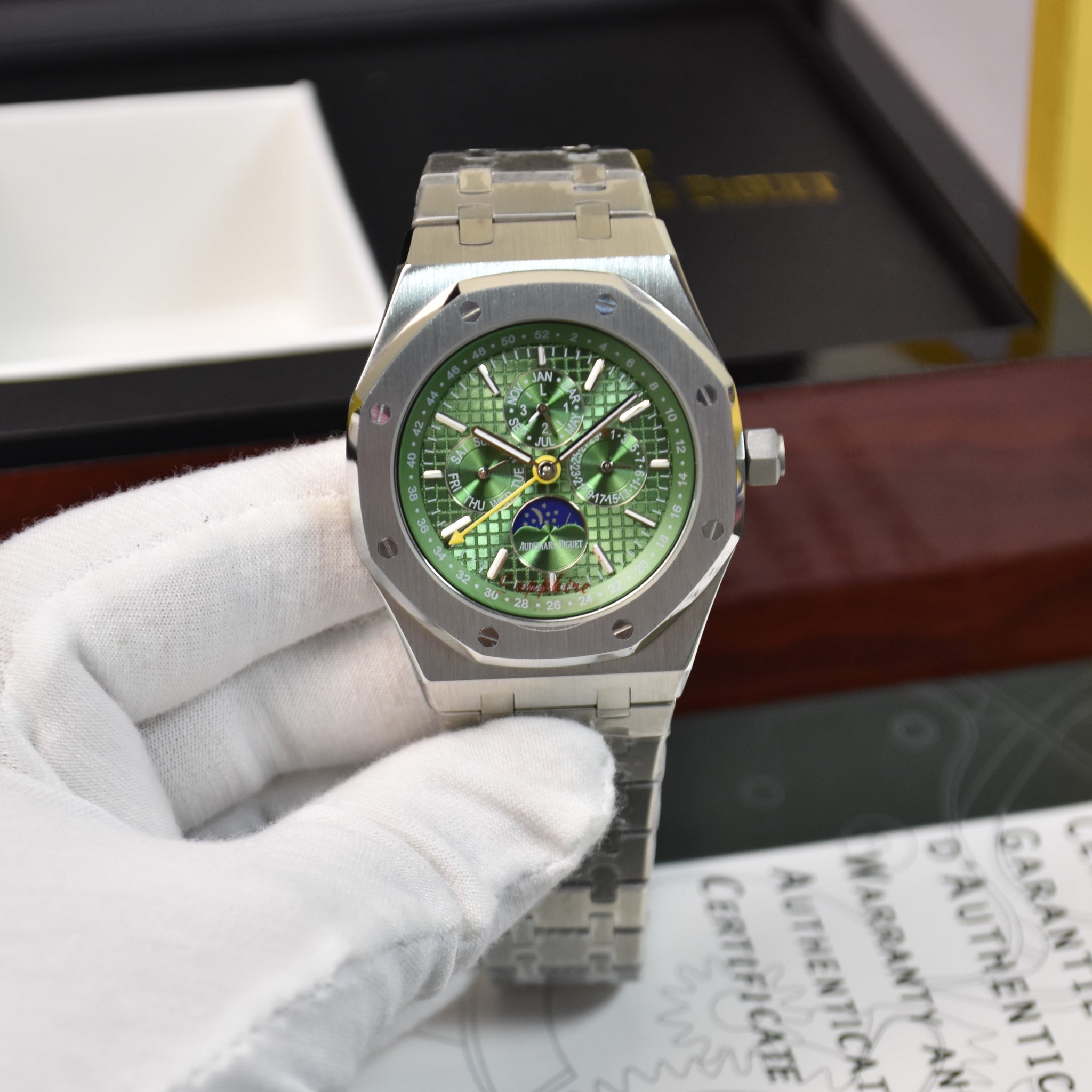 ROYAL OAK AUTO CALENDER PREPETUEL ALL SILVER GREEN