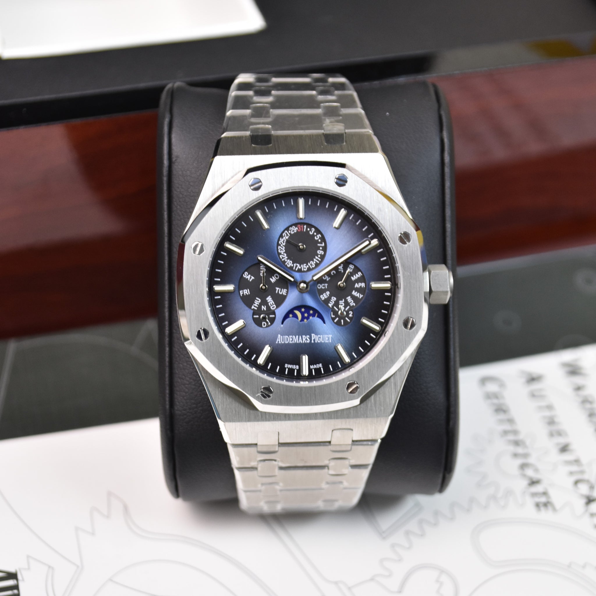 ROYAL OAK AUTO CALENDER PREPETUEL SILVER BLACK BLUE