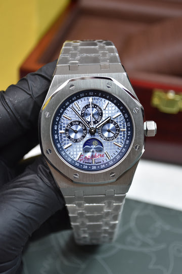 ROYAL OAK AUTO CALENDER PREPETUEL SILVER ICE BLUE
