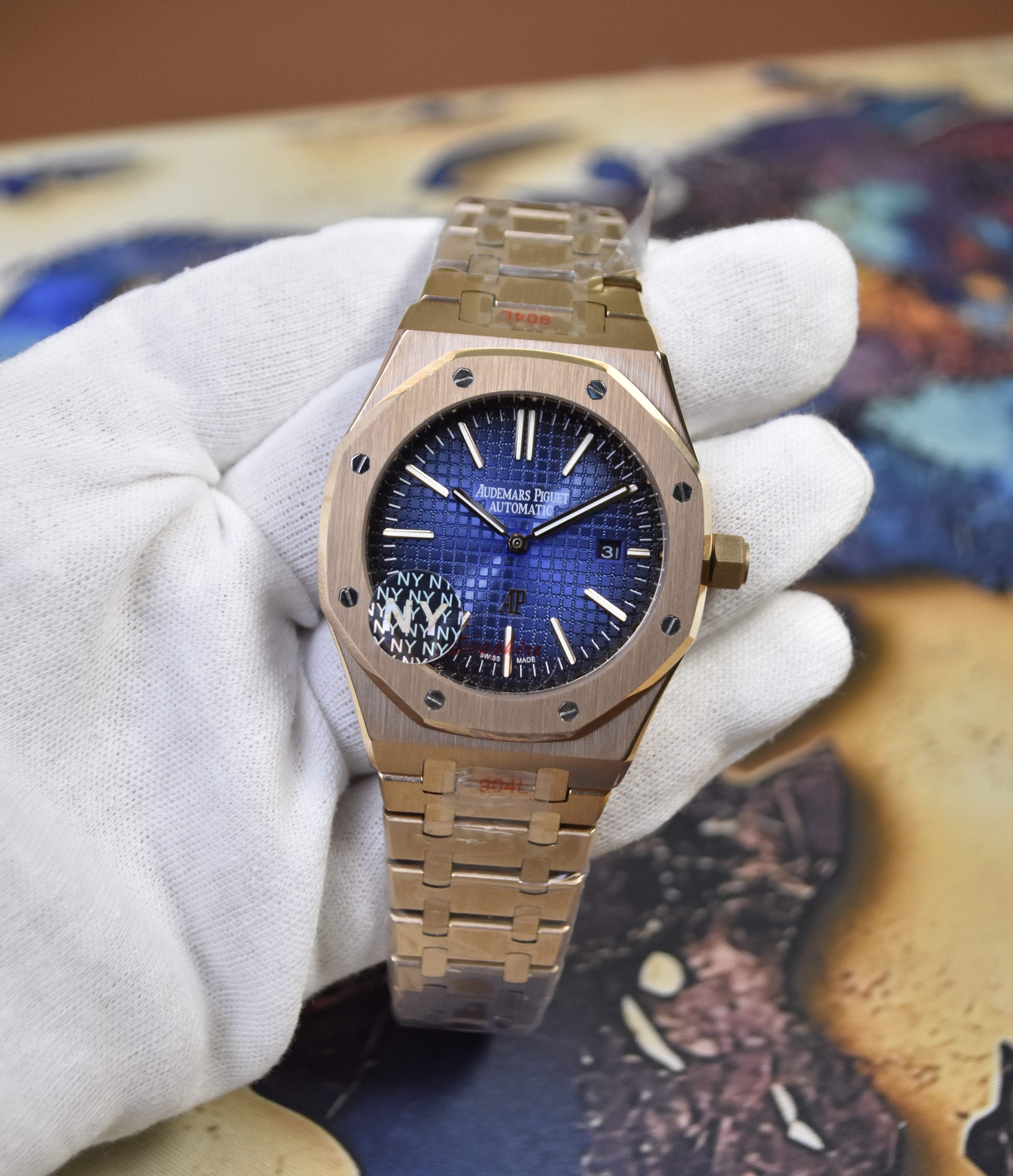 AP ROYAL OAK AUTO CHAIN ROSE BLUE BLACK BOX DAIL