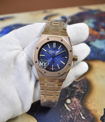 AP ROYAL OAK AUTO CHAIN ROSE BLUE BLACK BOX DAIL