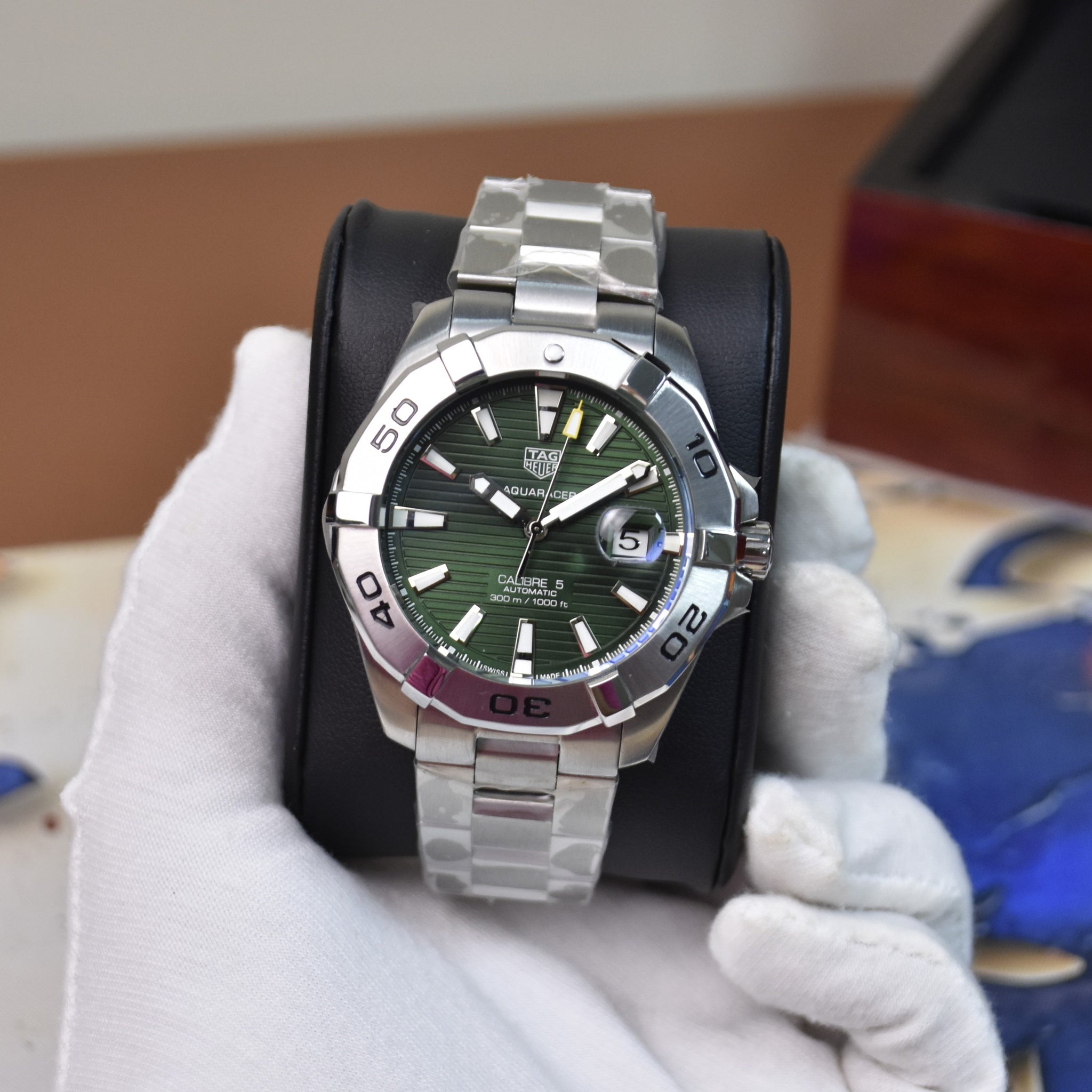 AQUARACER CALIBER 5 AUTO CHAIN SILVER GREEN DAIL