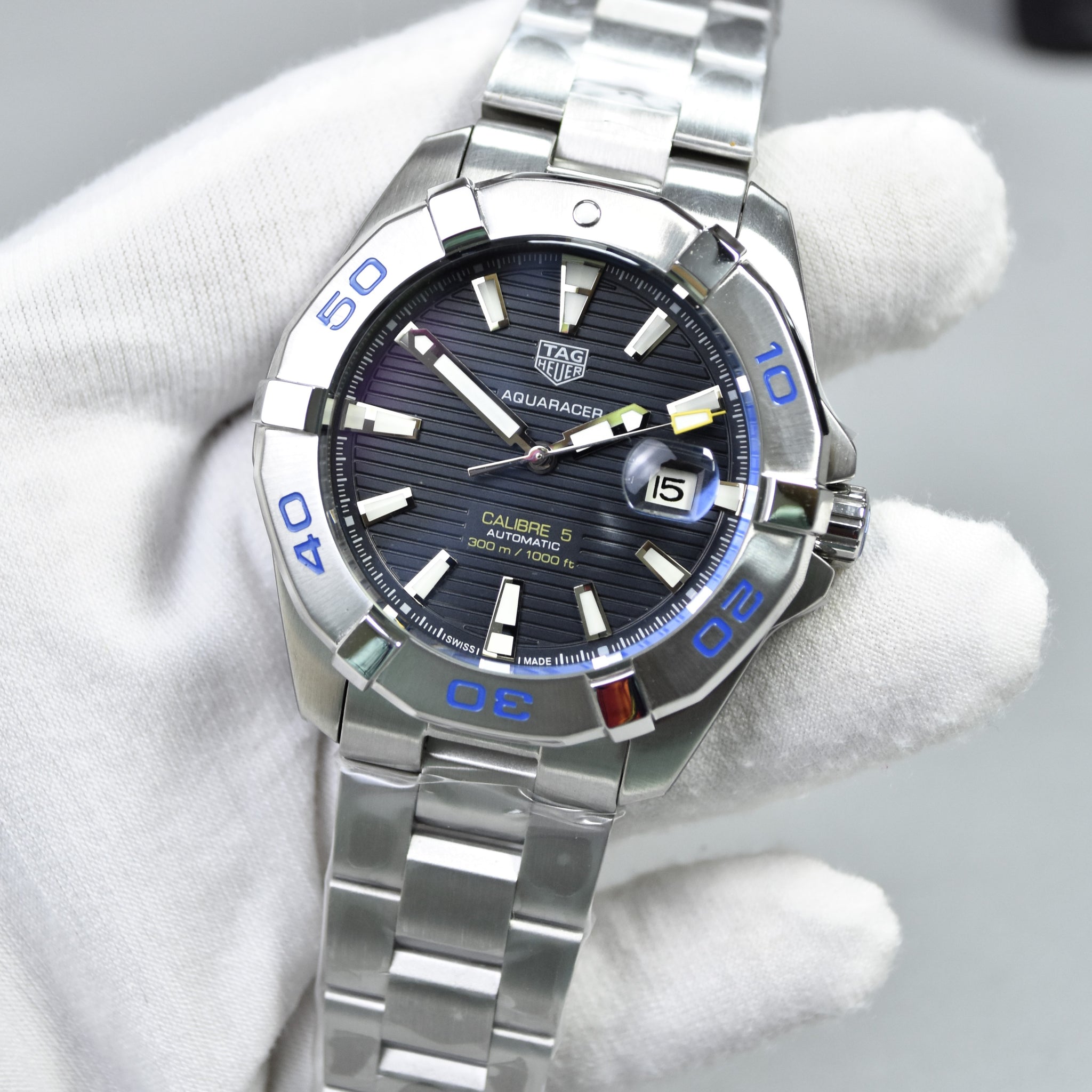 AQUARACER CALIBER 5 AUTO CHAIN SILVER BLUE GREY DAIL