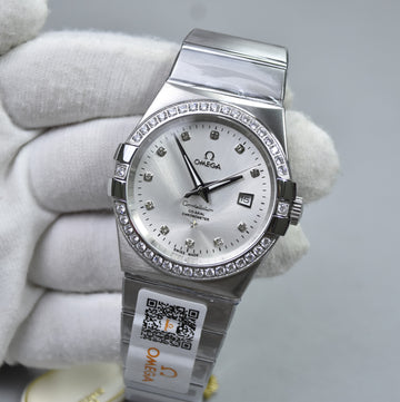 Omega Constellation Chain Silver Stones White Dail