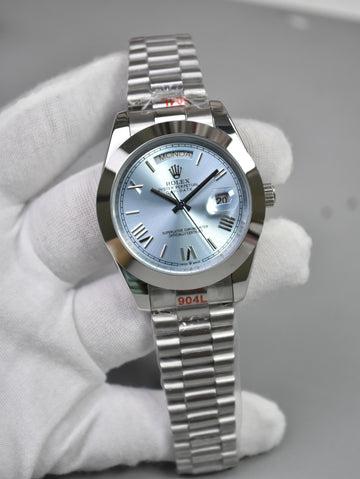 DAYDATE AUTO PRESIDENTIAL ROMAN SILVER ICE BLUE