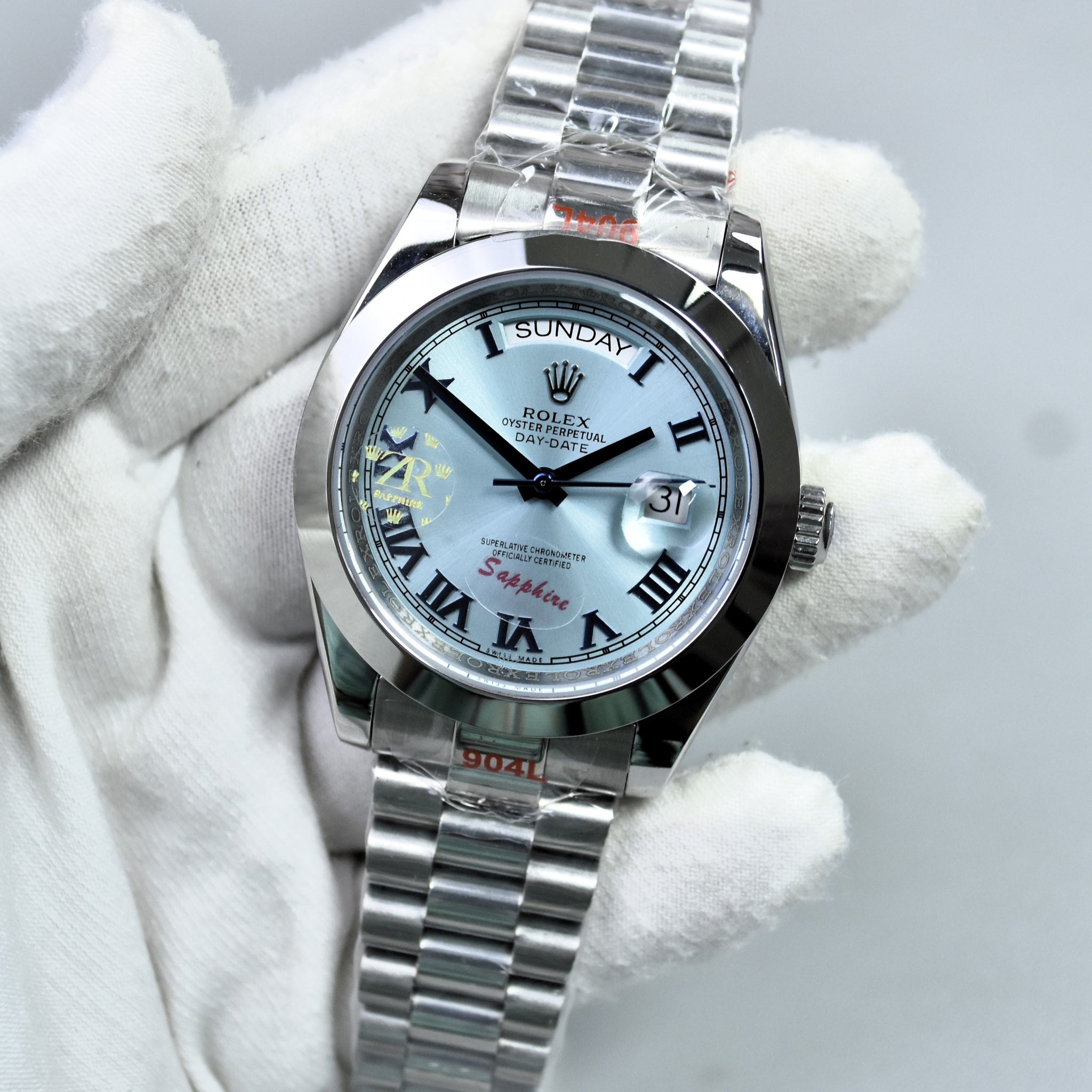 DAYDATE AUTO PRESIDENTIAL ROMAN SILVER ICE BLUE DAIL