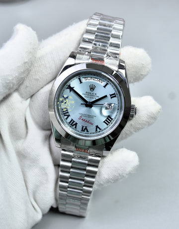 DAYDATE AUTO PRESIDENTIAL ROMAN SILVER ICE BLUE DAIL