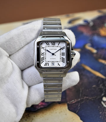 Santos Auto Chain Silver White Dial