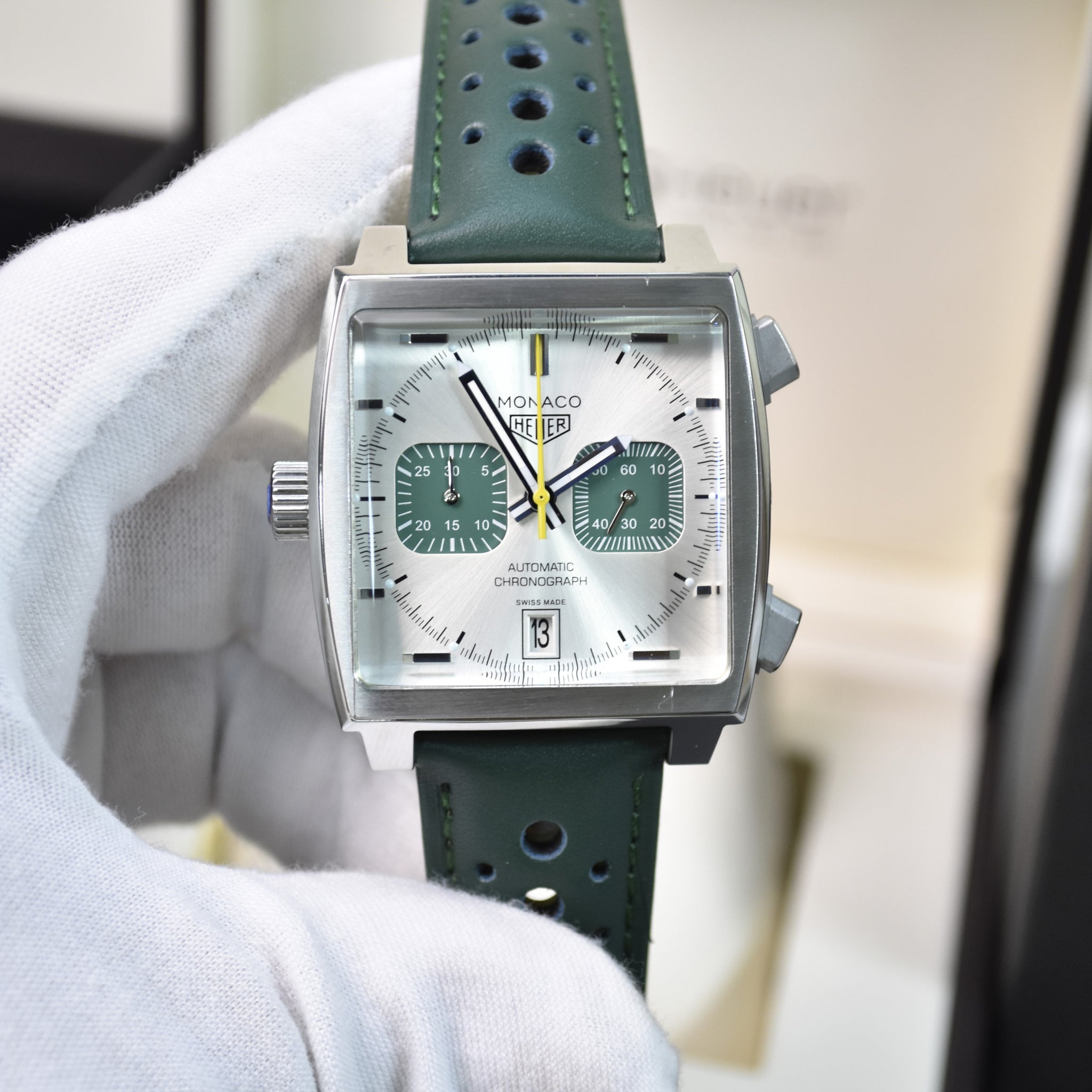 MONACO CHRONOGRAPH RACING GREEN SILVER WHITE