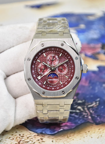 ROYAL OAK AUTO CALENDER PREPETUEL SILVER RED