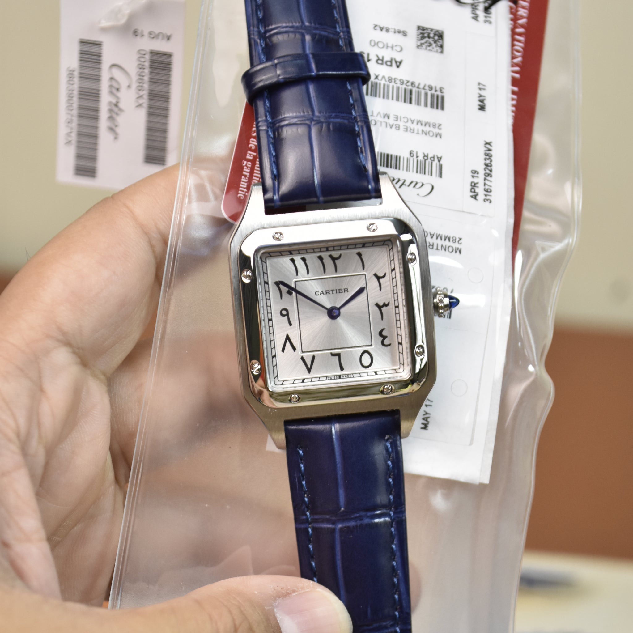 Santos Dumont XL Quartz Arabic Blue Silver White Dial