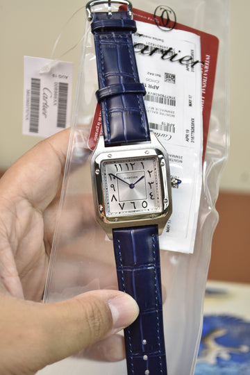 Santos Dumont XL Quartz Arabic Blue Silver White Dial