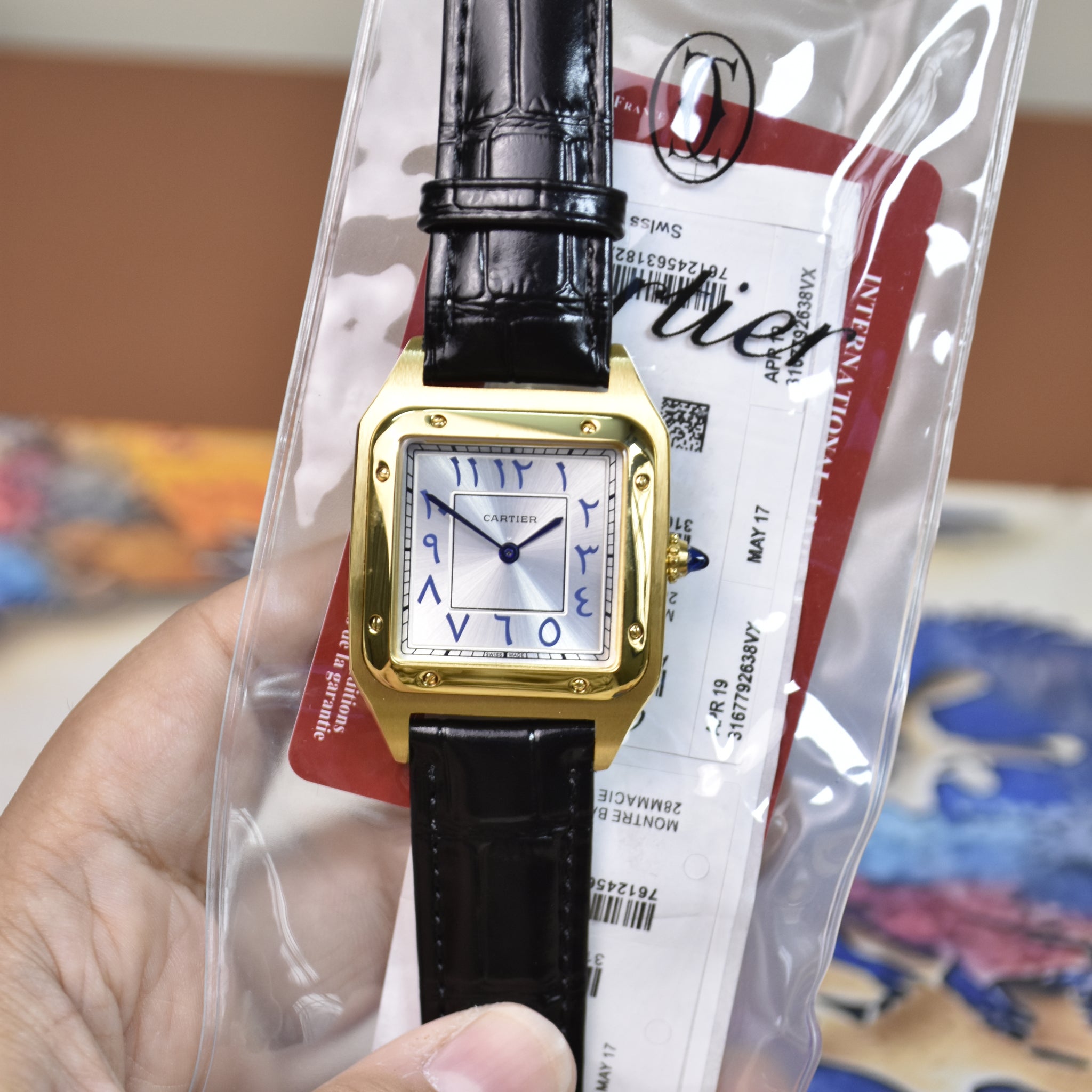 Santos Dumont XL Quartz Arabic Black Gold White Dial