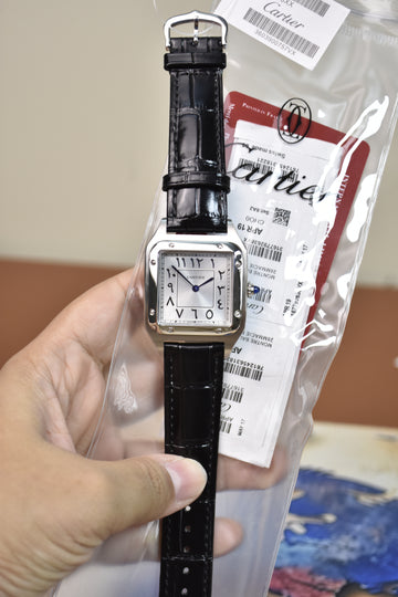 Santos Dumont XL Quartz Arabic Black Silver White Dial