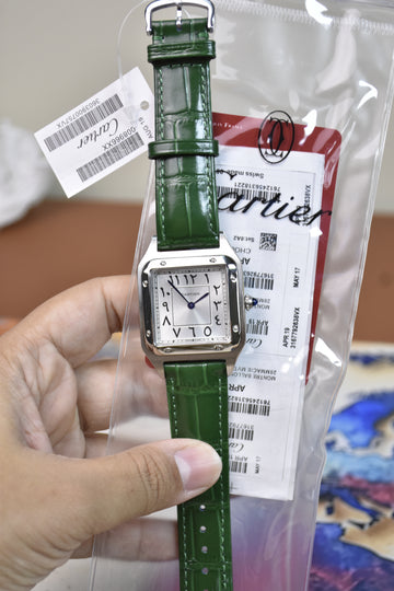 Santos Dumont XL Quartz Arabic Green Silver White Dial