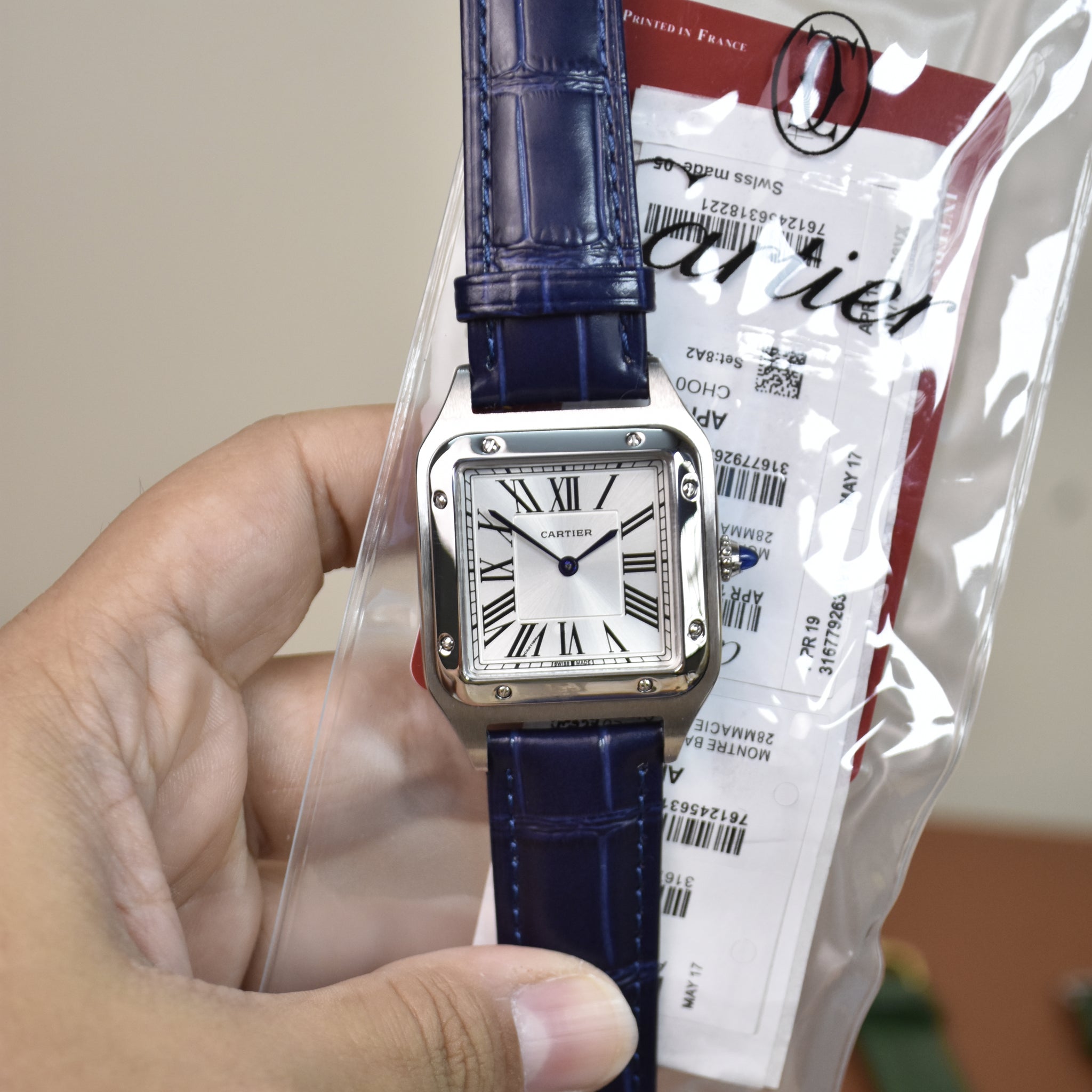 Santos Dumont XL Quartz Silver Blue White Dial