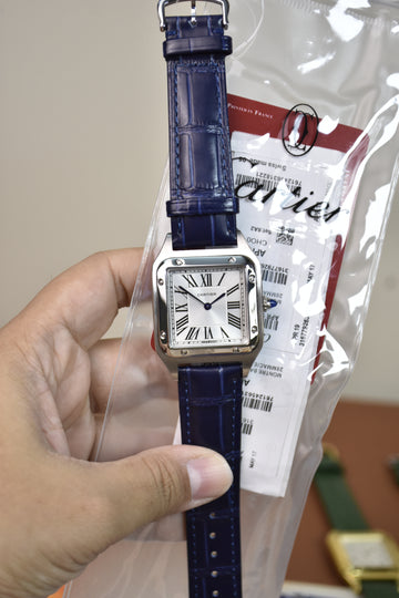 Santos Dumont XL Quartz Silver Blue White Dial