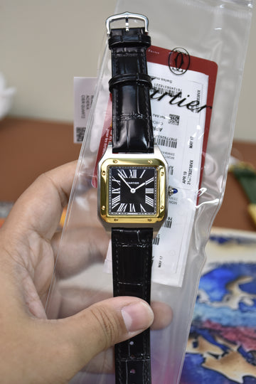 Santos Dumont XL Quartz Silver Gold Black Dial