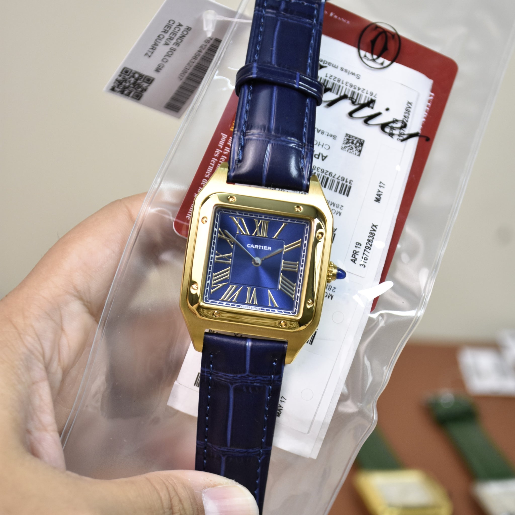 Santos Dumont XL Quartz Silver Gold Blue Dial