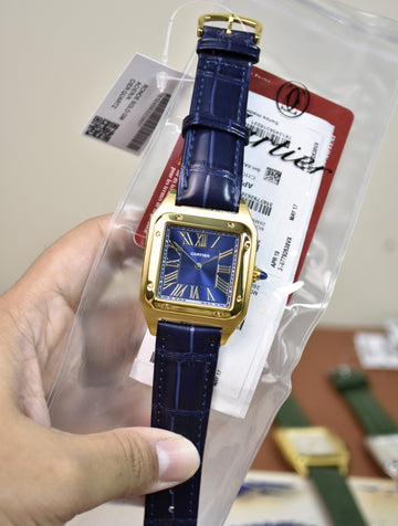 Santos Dumont XL Quartz Silver Gold Blue Dial