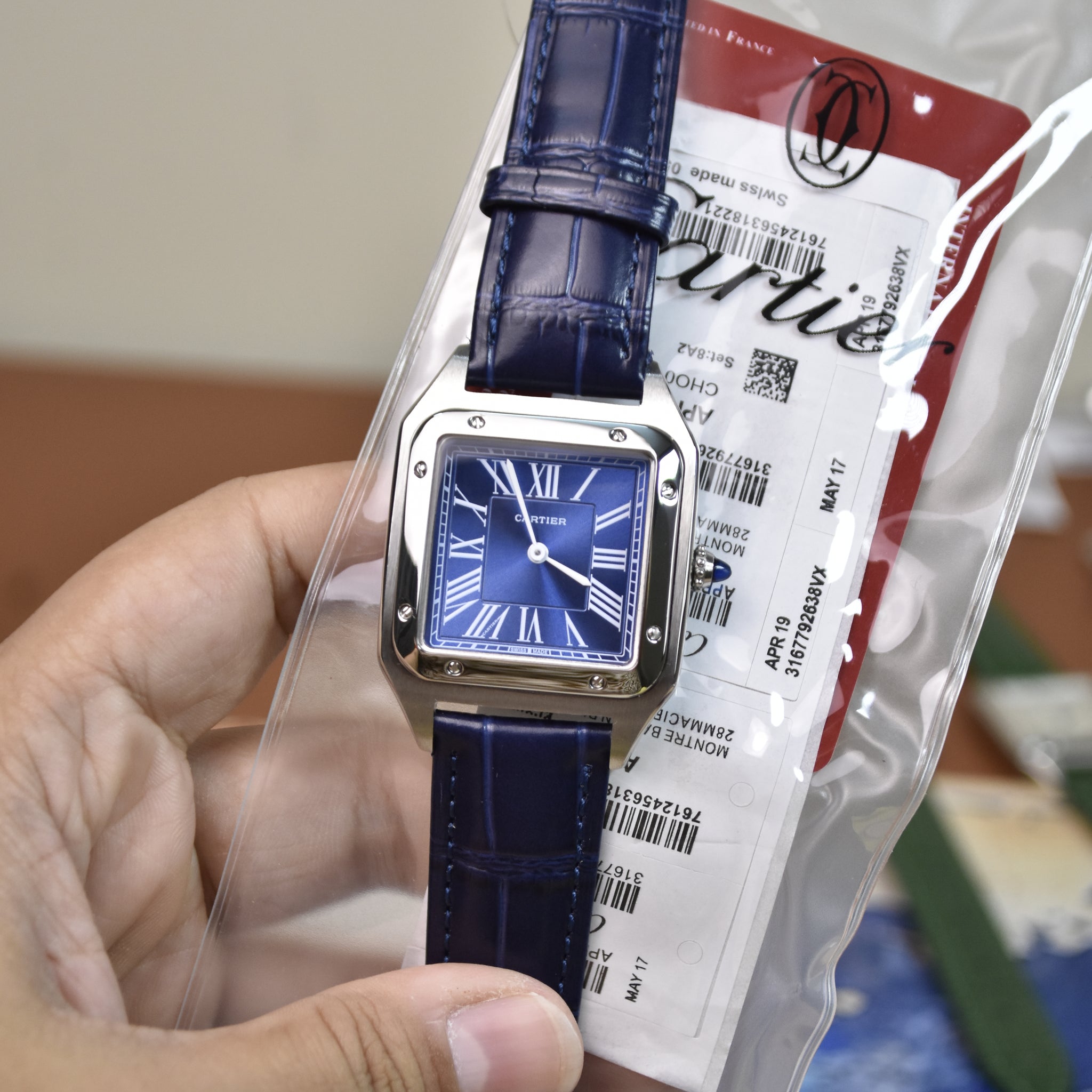 Santos Dumont XL Quartz Blue Silver Blue Dial