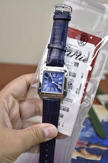 Santos Dumont XL Quartz Blue Silver Blue Dial