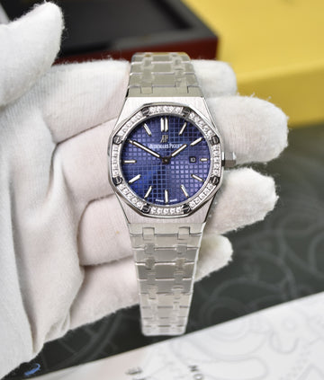 Ladies Royal oak Quartz Stones Silver Blue Dial
