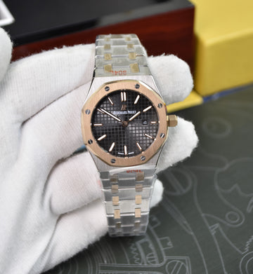 Ladies Royal oak Quartz Two-Tone Rose Black Dial