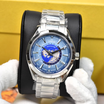 AQUATERRA WORLD MAP AUTO CHAIN SILVER AQUA BLUE