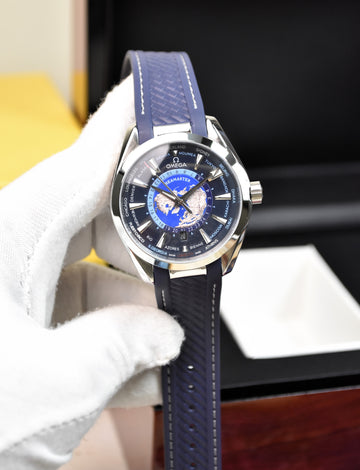 AQUATERRA WORLD MAP AUTO PVC STRAP BLUE DIAL