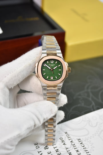 Ladies Nautilus Quartz Two-Tone Rose Green Dial