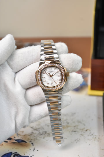 Ladies Nautilus Quartz Stones Two-Tone Rose White