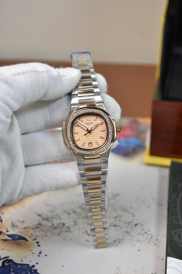 Ladies Nautilus Quartz Stones Two-Tone Rose Pink