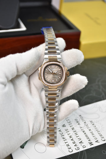 Ladies Nautilus Quartz Stones Two-Tone Rose Grey Dial