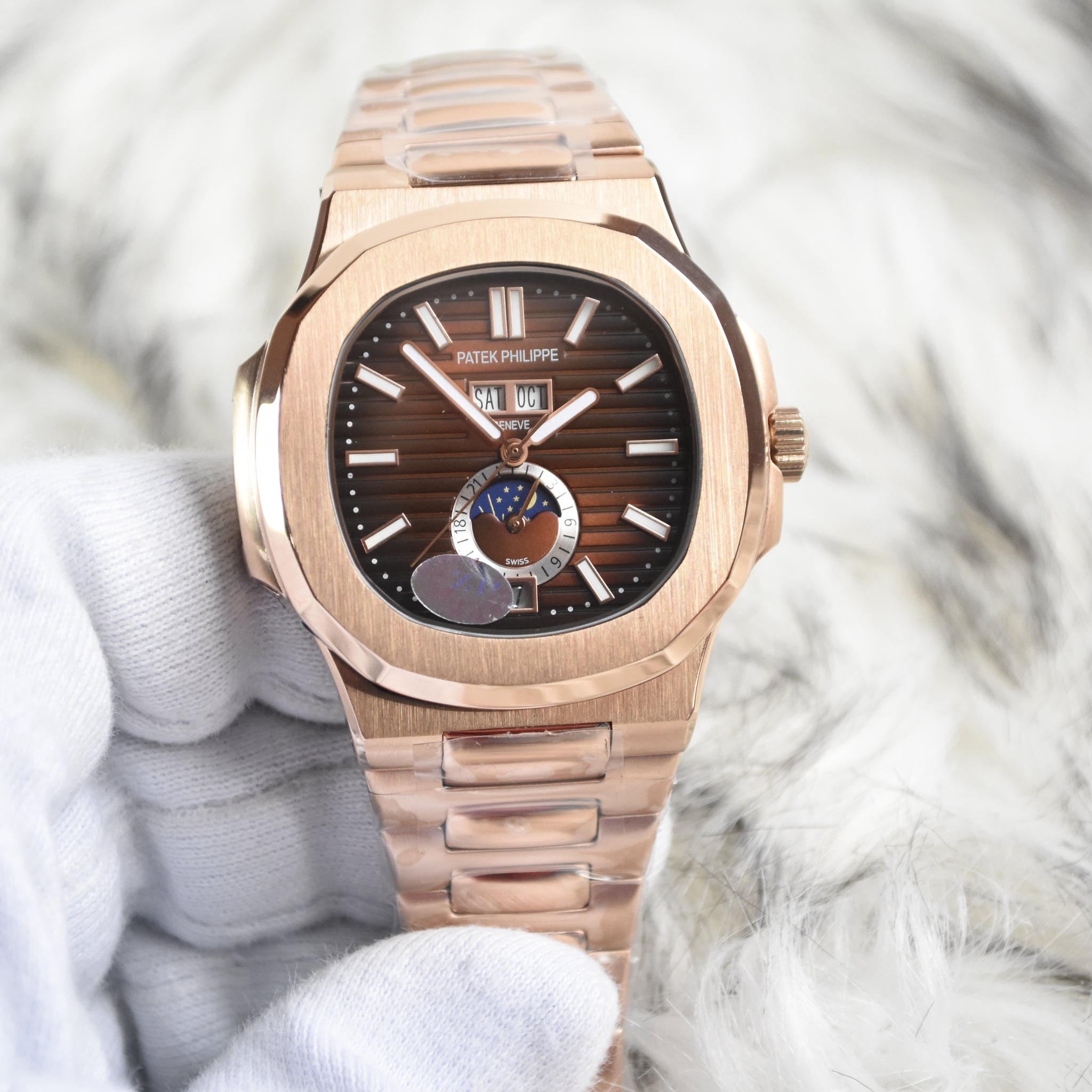 NAUTILUS CALENDER AUTO CHAIN ROSE BROWN (ZP)