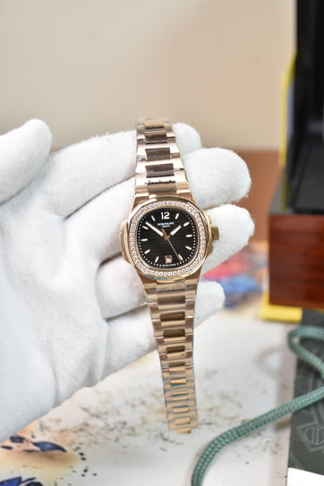 Ladies Nautilus Quartz Stones Rose Black