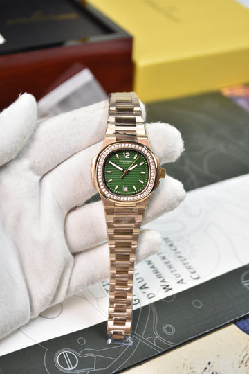 Ladies Nautilus Quartz Stones Rose Green