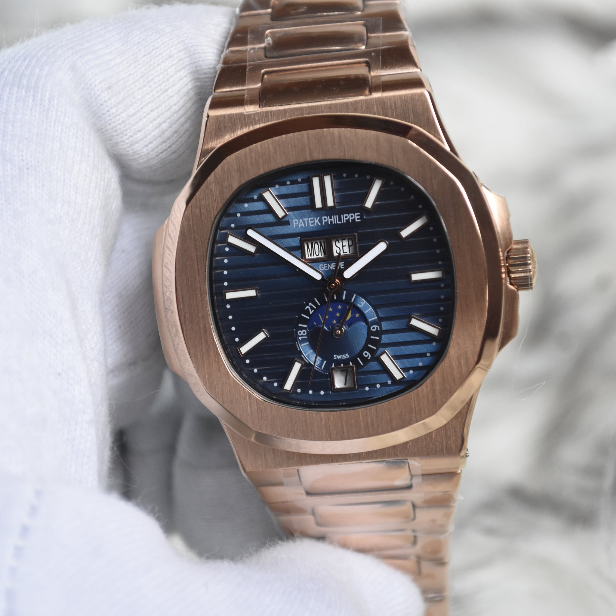 NAUTILUS CALENDER AUTO CHAIN ROSE BLUE (ZP)