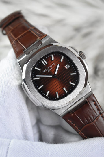 PP NAUTILUS AUTO STRAP SILVER BROWN (ZP)