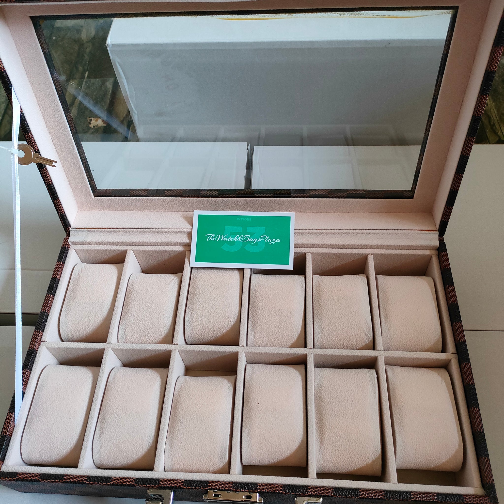 BROWN CHECKS ACRYLIC MIRROR BRIEFCASE