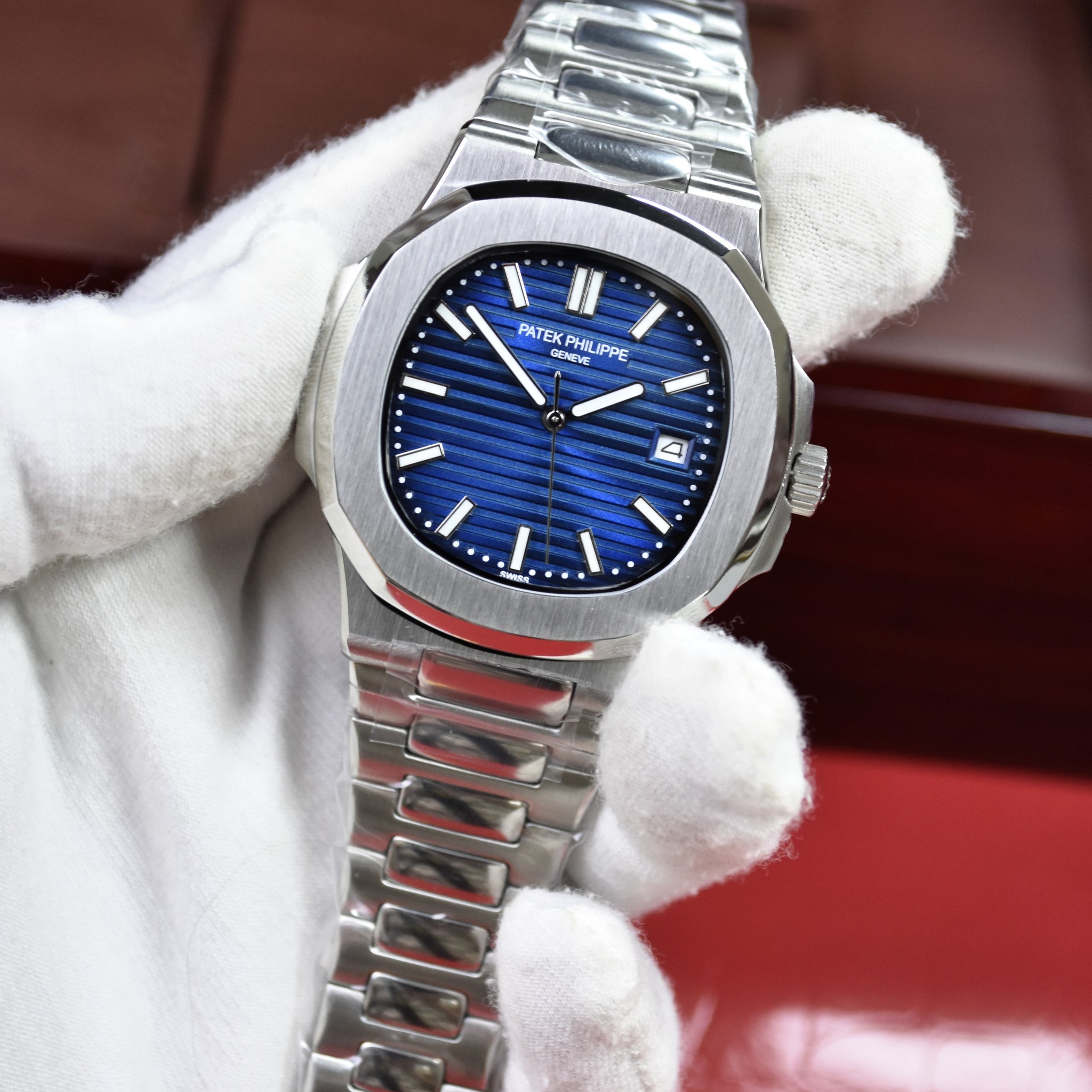 PP NAUTILUS AUTO CHAIN SILVER BLUE (ZP)