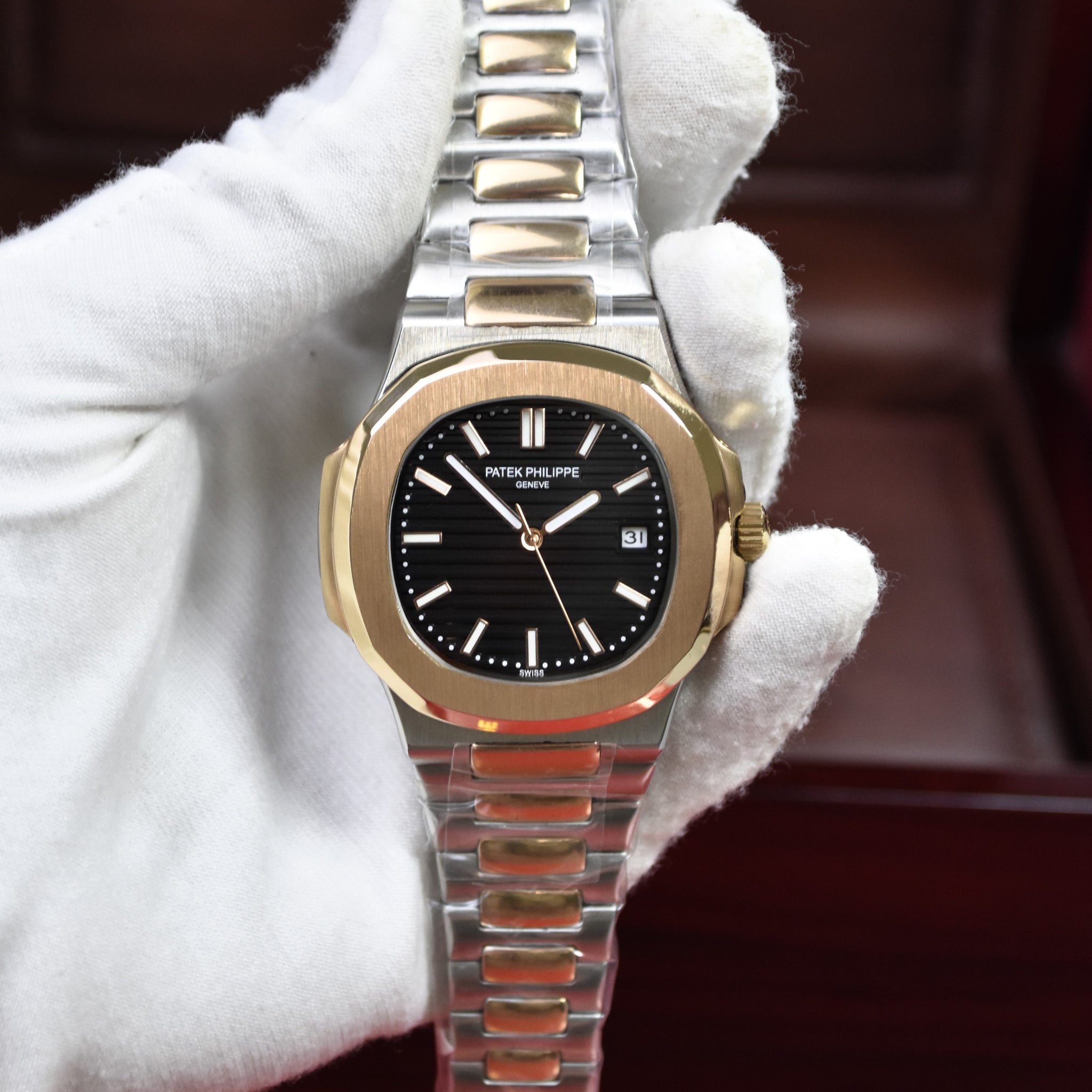 PP NAUTILUS AUTO CHAIN TWOTONE ROSE BLACK (ZP)