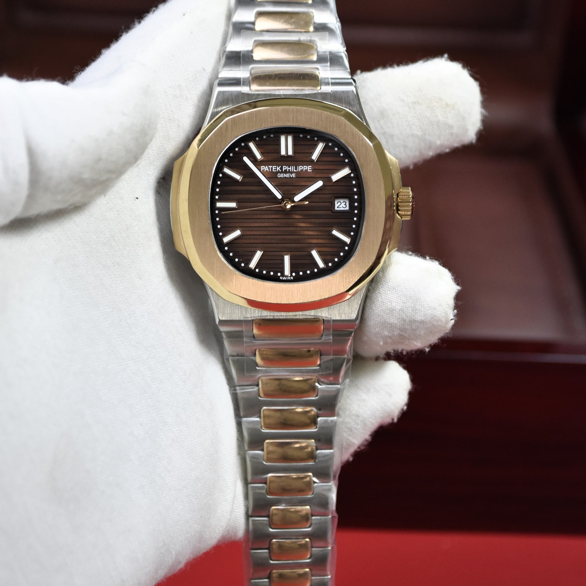 PP NAUTILUS AUTO CHAIN TWOTONE ROSE BROWN (ZP)