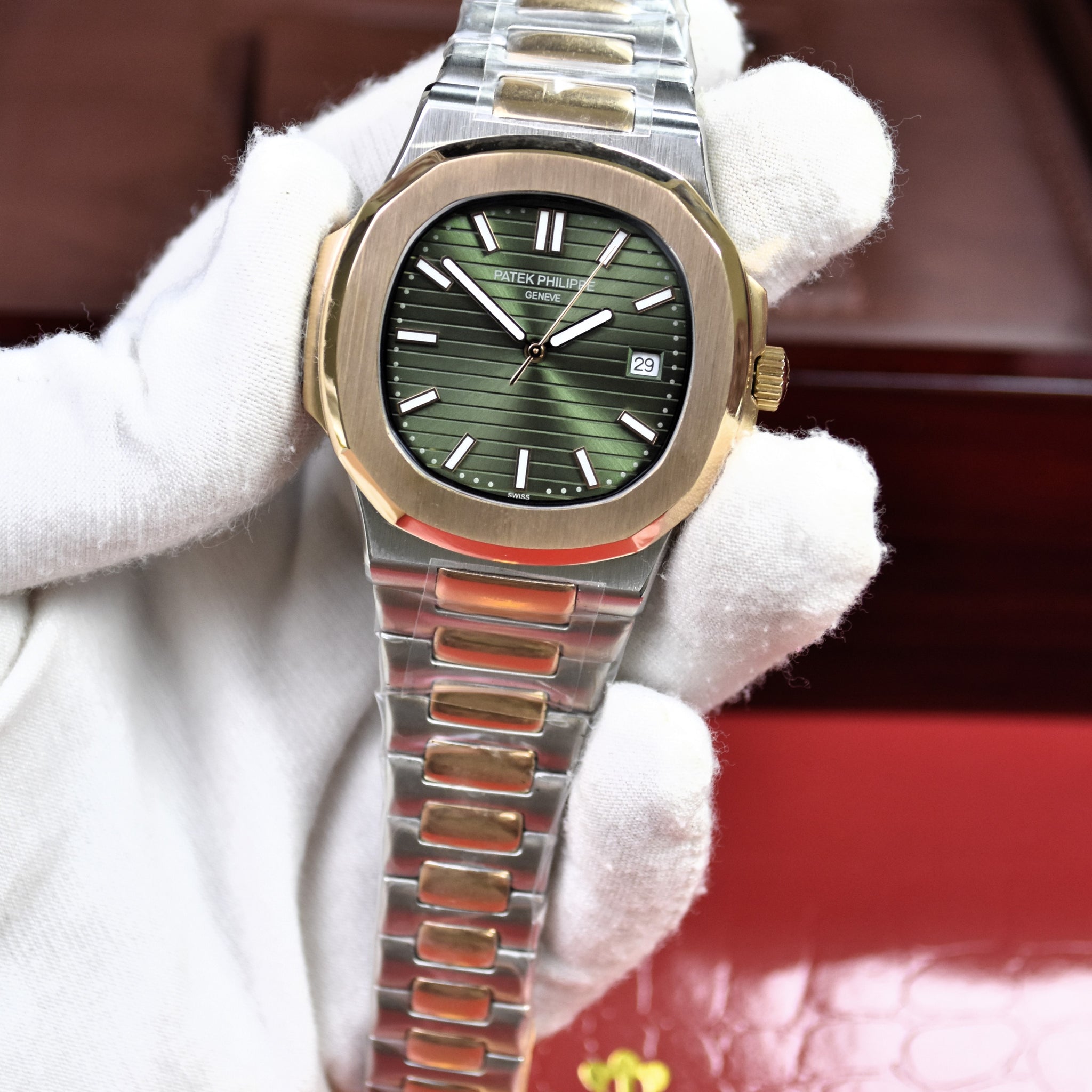 PP NAUTILUS AUTO CHAIN TWOTONE ROSE OLIVE GREEN (ZP)