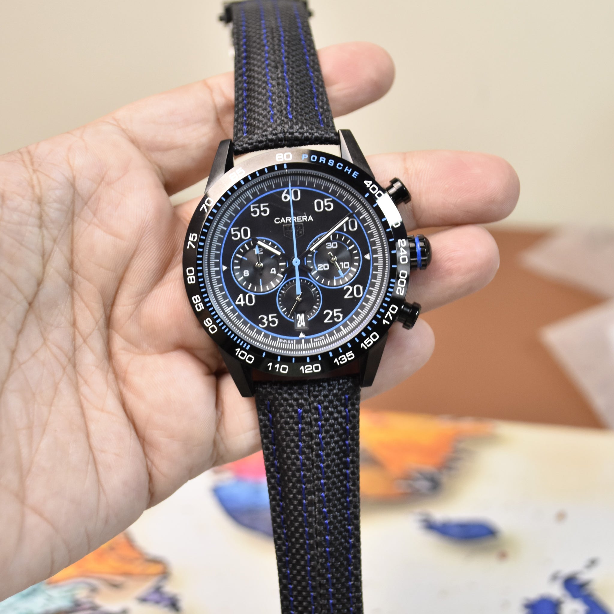 PORSCHE CHRONOGRAPH QUARTZ STRAP BLACK BLUE