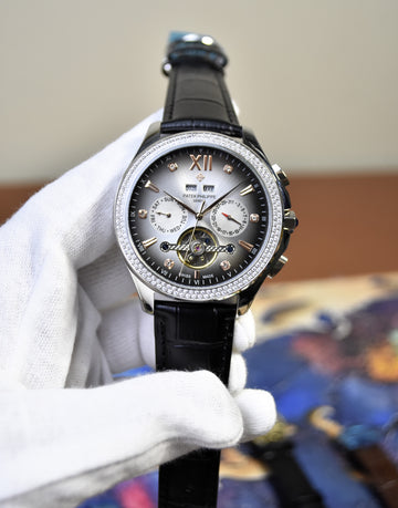 CENTURY TOURBILLION AUTO STONES SILVER GREY WHITE DIAL