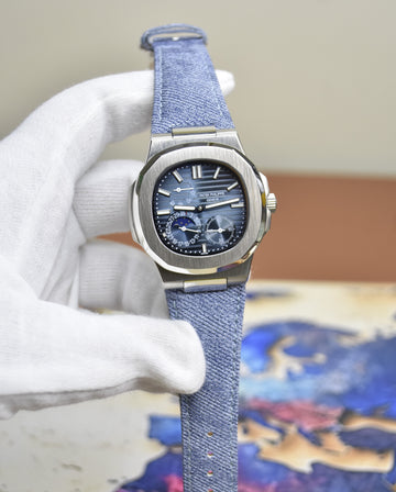 NEW COLOUR JEANS STRAP POWER RESERVE SILVER BLUE DIAL